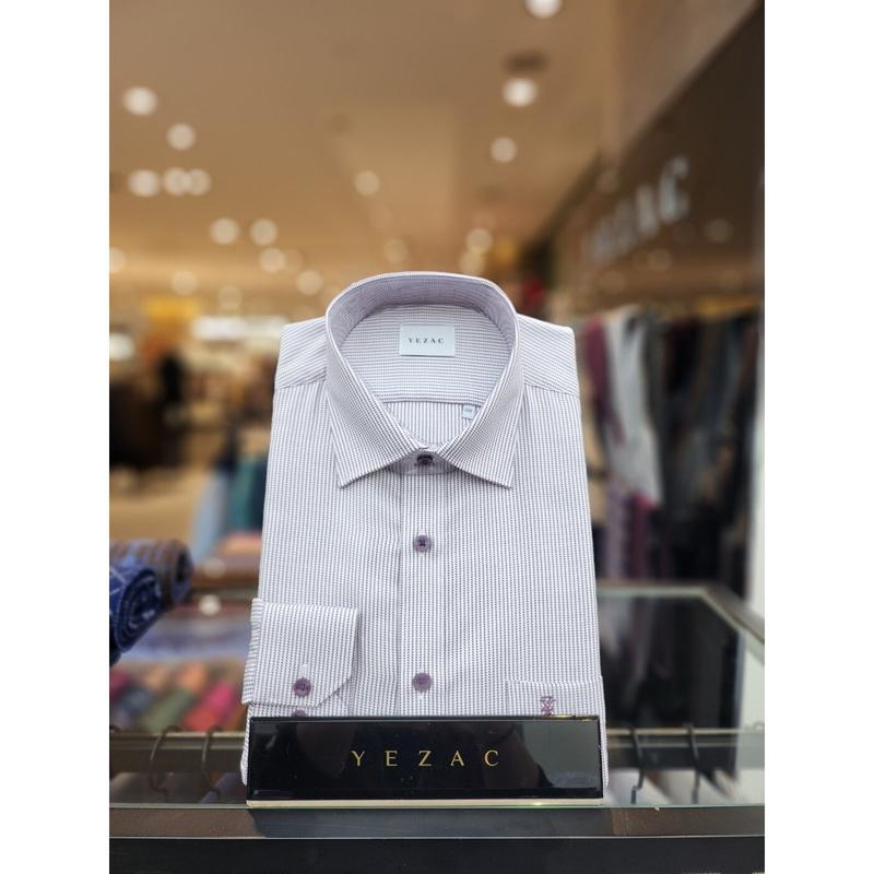 AK平沢店シャツ モーダル先染め ハウンドトゥース パターン ルミフィット シャツ ワイン