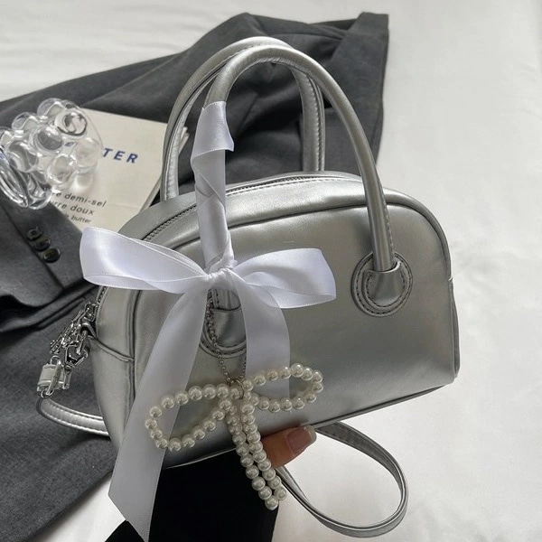 リボンショルダーバッグ　メタリック (T)