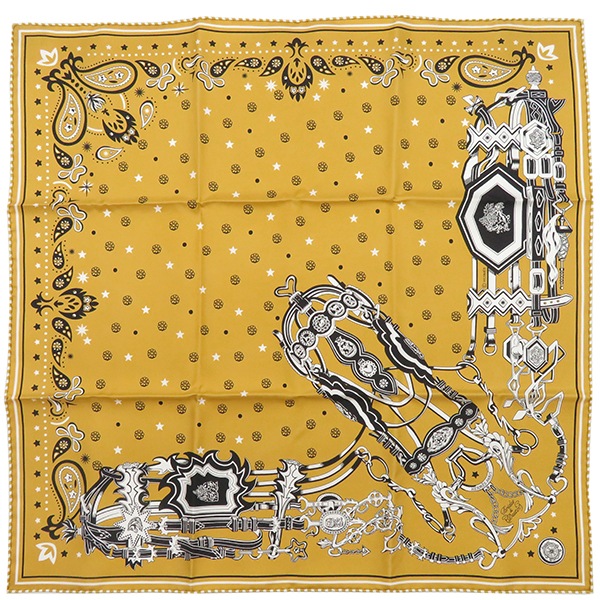 エルメス HERMES スカーフ カレ55 CARRE シルク オークル×ブラック×ホワイト 新品 未使用【BRIDES ET DESTIN/ブライド エ デスティン】 【箱】【中古】