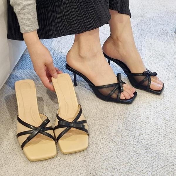女性用夏メッシュストラップスリッパヒール