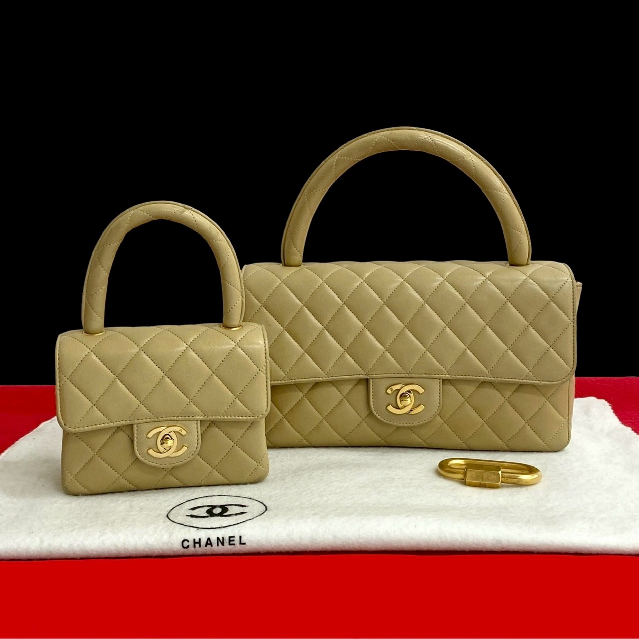 ヴィンテージ 親子バッグ マトラッセ ココマークハンドバッグ ラムスキン ベージュ 30535