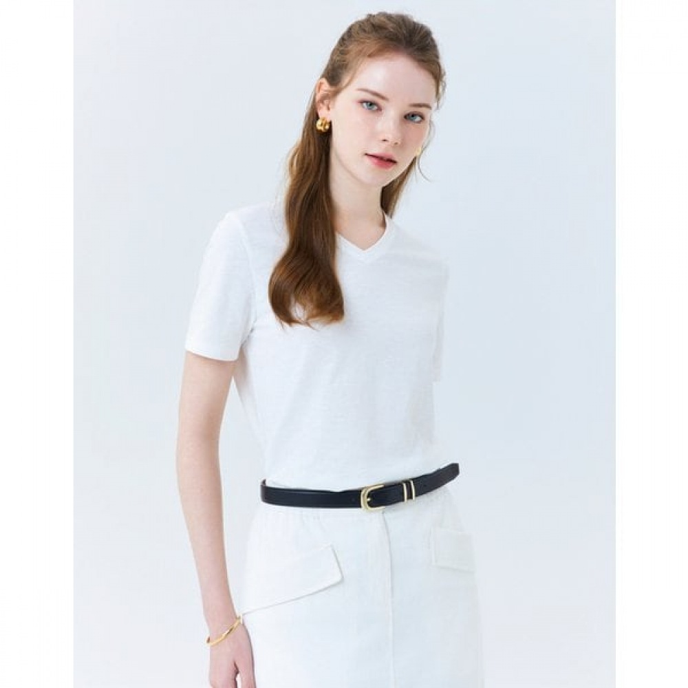 [24SS] [ベスト] [クラシックセラー] ホワイト V ネックコットンショートスリーブ T シャツ WSTS4BC38WT