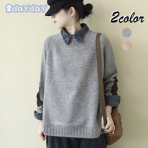 ニットトップス レディース 秋冬 40代 ニットソー 長袖セーター ブラウス ニットセーター フェイ