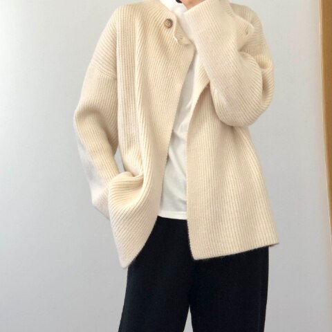 カーディガン レディース セーターカーディガン ニット 無地 ざっくり シングルブレスト ラウンドネック 体型カバー ベーシックアイテム ワンサイズ フリーサイズ ゆったり だぼだぼ ルーズ 長袖 袖