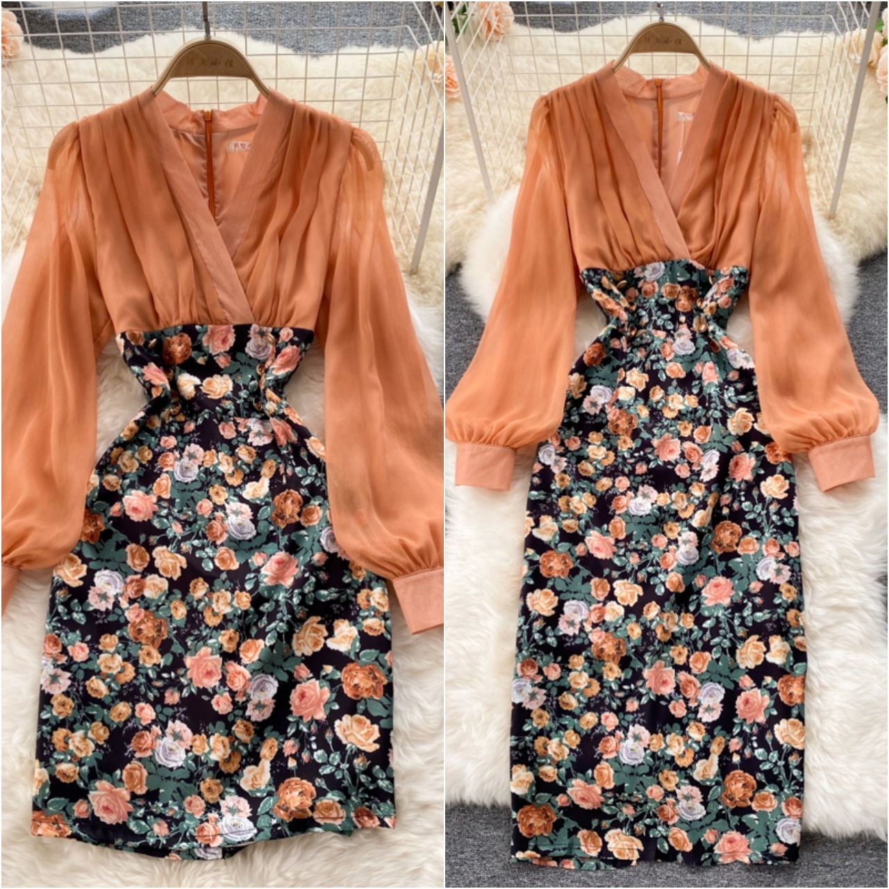 ワンピース レディース ２パターン ショート丈 ロング丈 カシュクール シフォン シースルー 透け感 4,910円