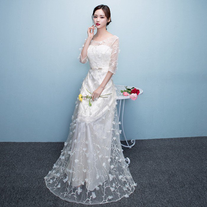 [Prime pick]ウェディングドス 結婚式 二次会ドス カクテル ドス 結婚式 お呼ばれドス 花嫁 二次会 シースルーファスナー パーティードス 大きいサイズ 白 ワンピース 花柄 マ