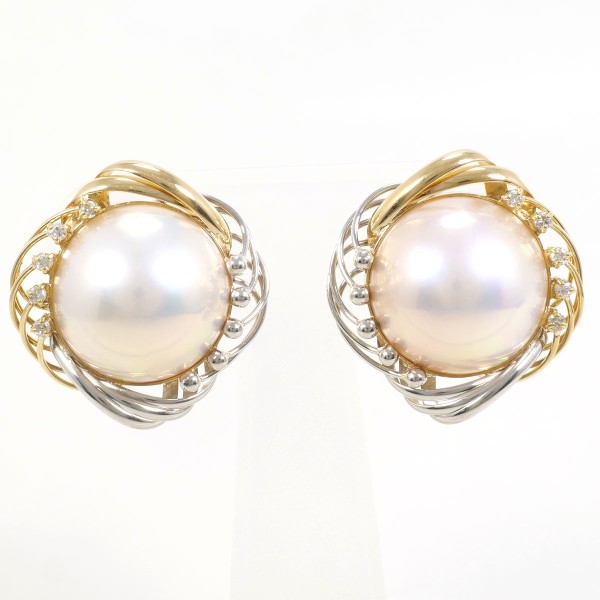 PT900 プラチナ イヤリング 半形真珠 ダイヤ 0.07 ×2 カード鑑別書 ジュエリー 中古