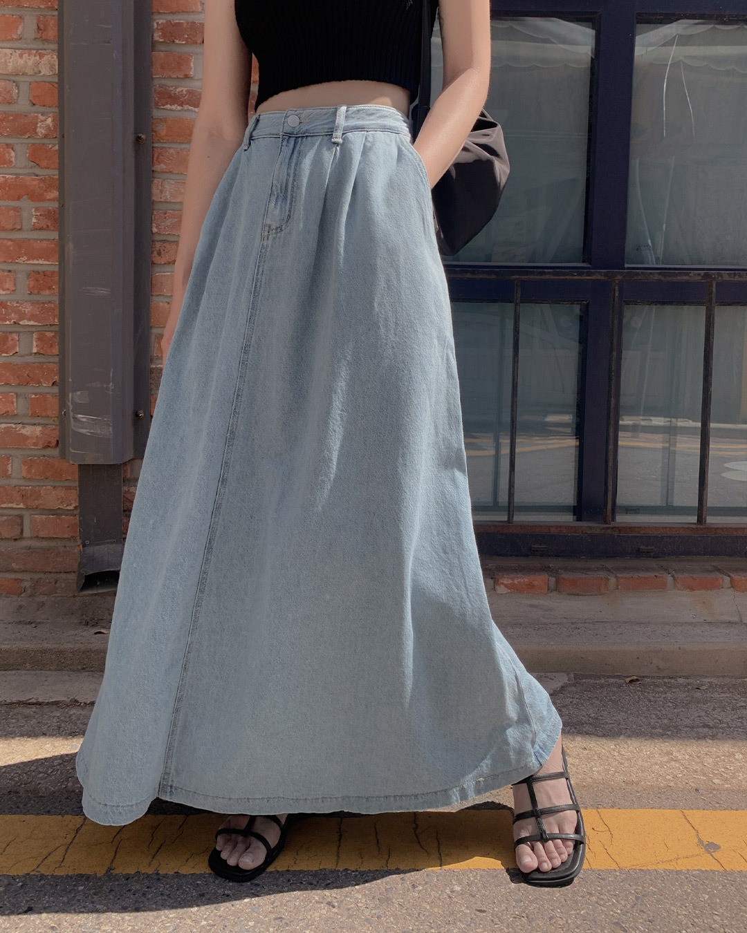 ユシテンセルデニムロングスカート韓国ファッション レディース