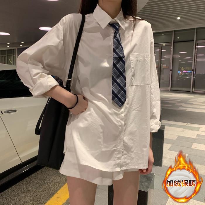 JK 制服 ネクタイ付きホワイトシャツ カレッジ風 裏起毛長袖483