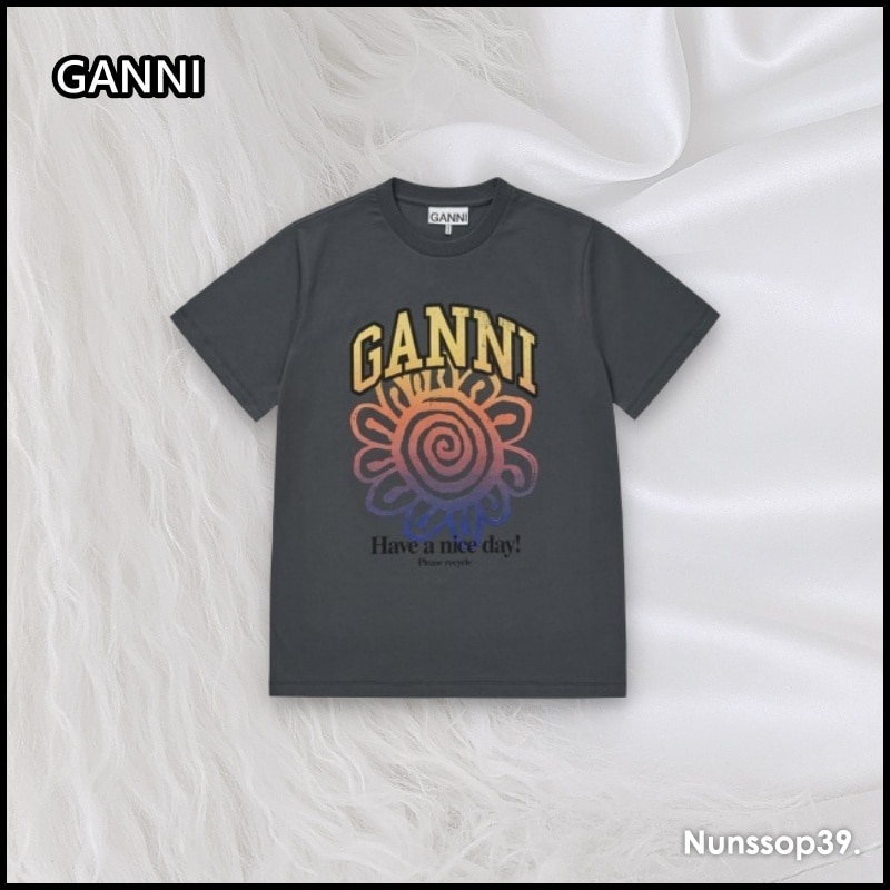 GANNI T3717 490 フラワー ロゴ コットン Tシャツ 12,636円