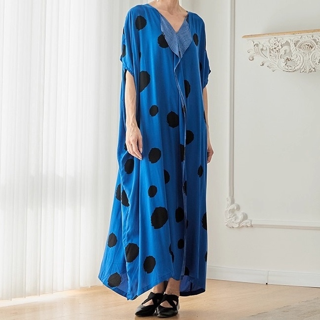 レディース ワンピース ロング ドルマンスリーブ Vネック ワイド Iライン ドレープ フリル ヴィンテージ ドレープ 大人可愛い シンプル おしゃれ かっこいい レトロ エスニック こなれ感 ラフ