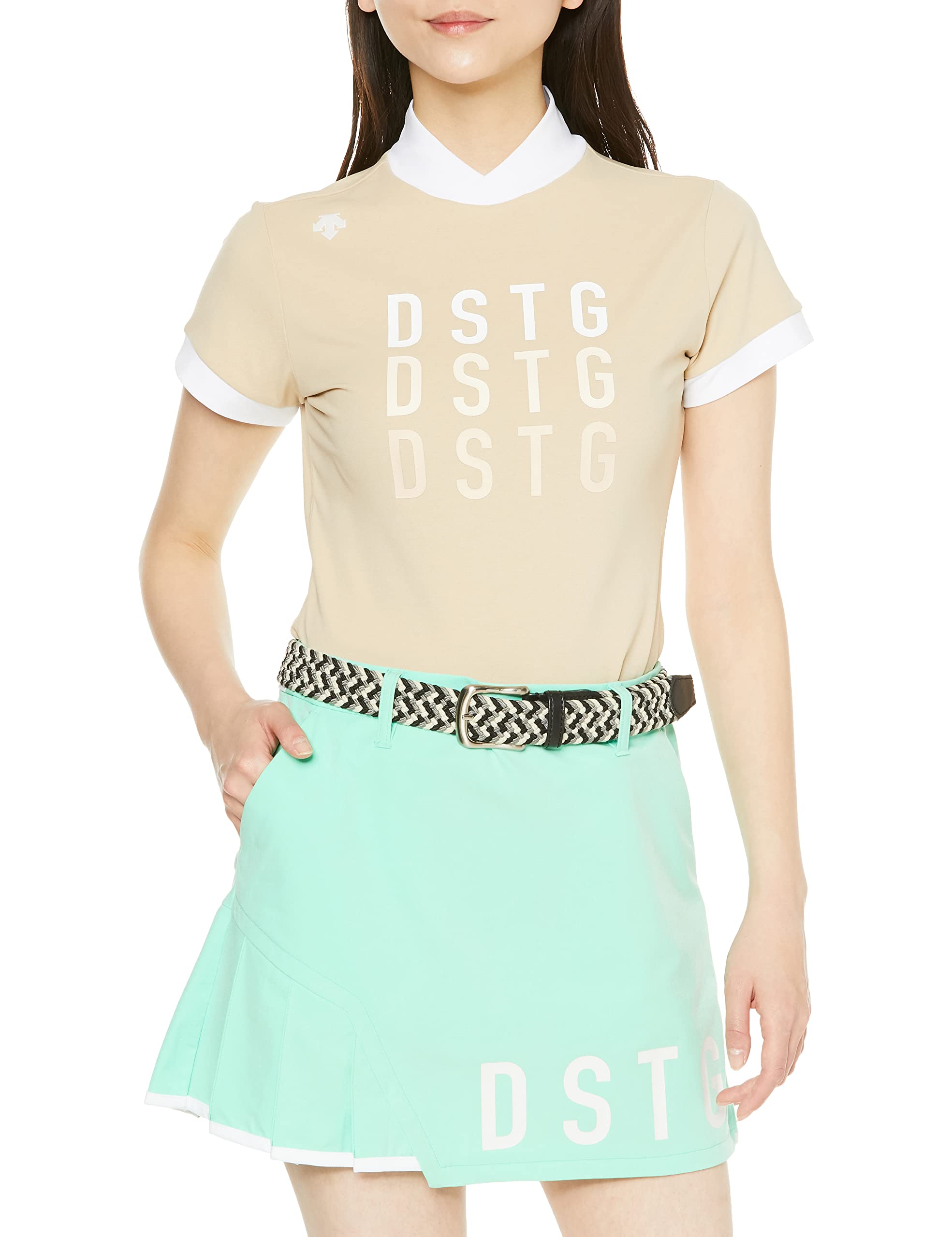 [デサント] 半袖シャツ 吸汗速乾 UVCUT UPF50+ ストレッチ 正面ロゴ モックネック ゴルフ DGWVJA06 レディース