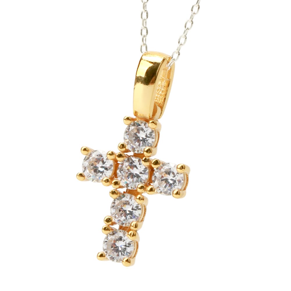 925 大粒ジルコニアクロスネックレス [ns105]