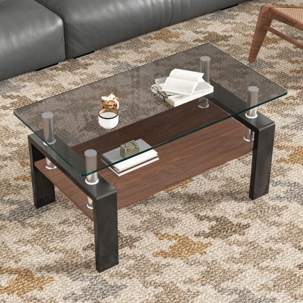 センターテーブル ガラステーブル リビングテーブル 100kg耐荷 棚付き 強化ガラス天板 MDF収納棚 アイアン 高級 おしゃれ モダン リビング ガラステーブル 爆買