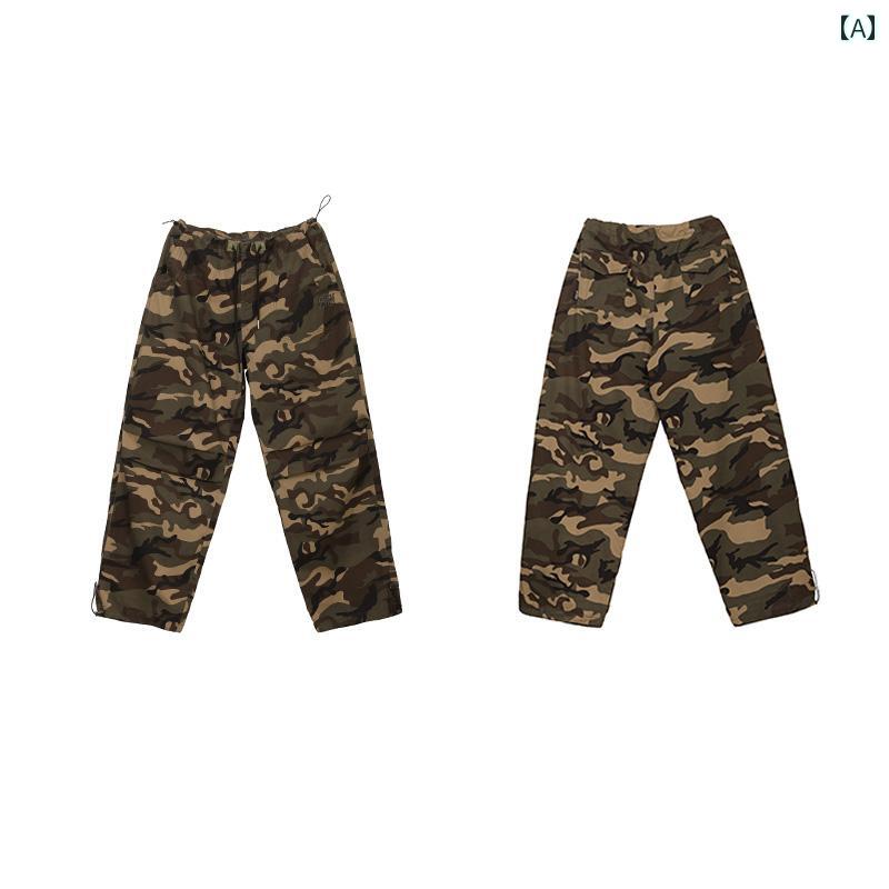 カーゴパンツ　メンズ　レディース CBXLAB ストリート ダンス パラシュートパンツ アメリカン カモフラージュ オーバー オール レディース ヒップ ホップ ジャズ カジュアル パンツ