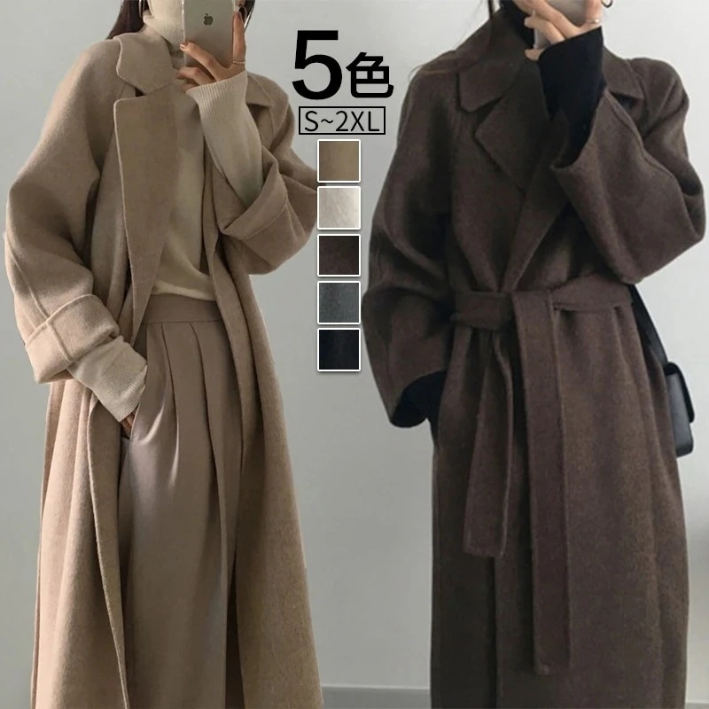 【本日限定】両面カシミアコート レディース 新作 小柄 セミロング 秋気質 高品质 ラシャアウター ロングコート ても厚い ベルト付きゆるロングチェスターコート