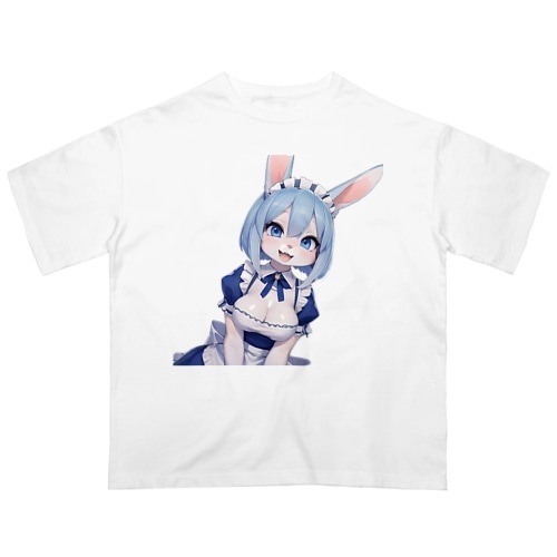 【文字入れ可能受注生産】ウサギの女の子 メイド ケモナー 笑顔 オーバーサイズTシャツ