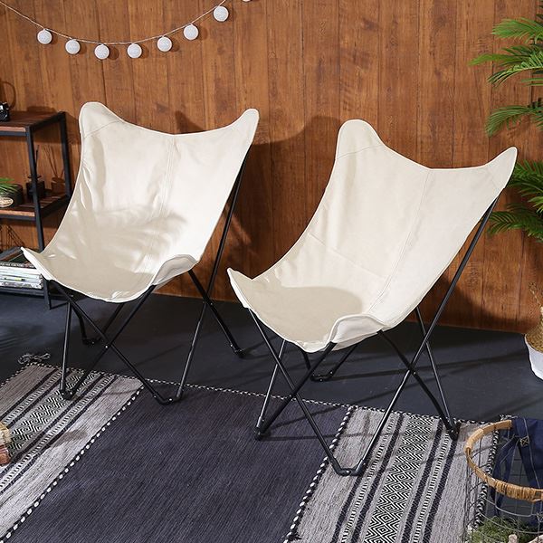 フォールディングチェア 約幅73.5cm 同色2脚組 ベージュ 折りたたみ スチール コットン アウトドア キャンプ レジャー