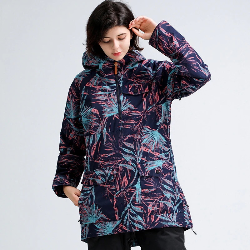 スノーボードウェア ジャケット 単品 レディース フード付き 葉柄 スノーウェア スキーウェア スノボ おしゃれ 防風防水防雪防寒保温通気 耐摩擦 韓国