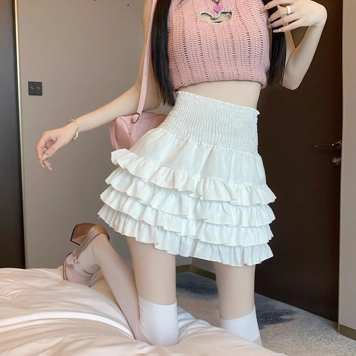 【1つ買うと10つ無料】2025秋の短いスカートピュアウインドバレエスタイルケーキスカートセーフティパンツ付きのかわいいスカート