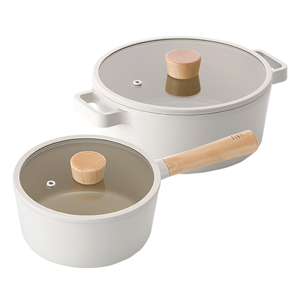 FIKA IH対応 ソースパン (18cm) + シチューポット (22cm) 2ピース PFOAフリー ホワイト