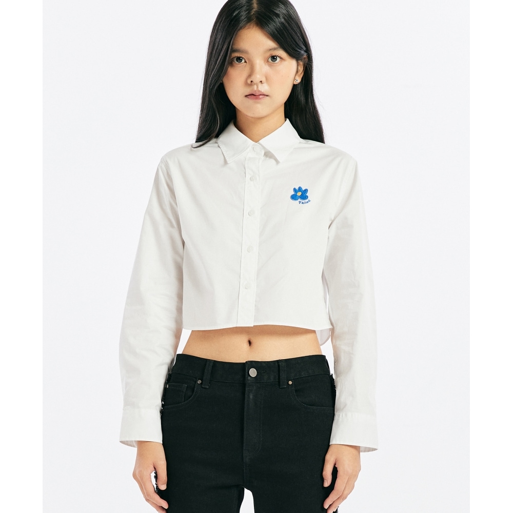 FALLETTフラワーポイントクロップシャツホワイト