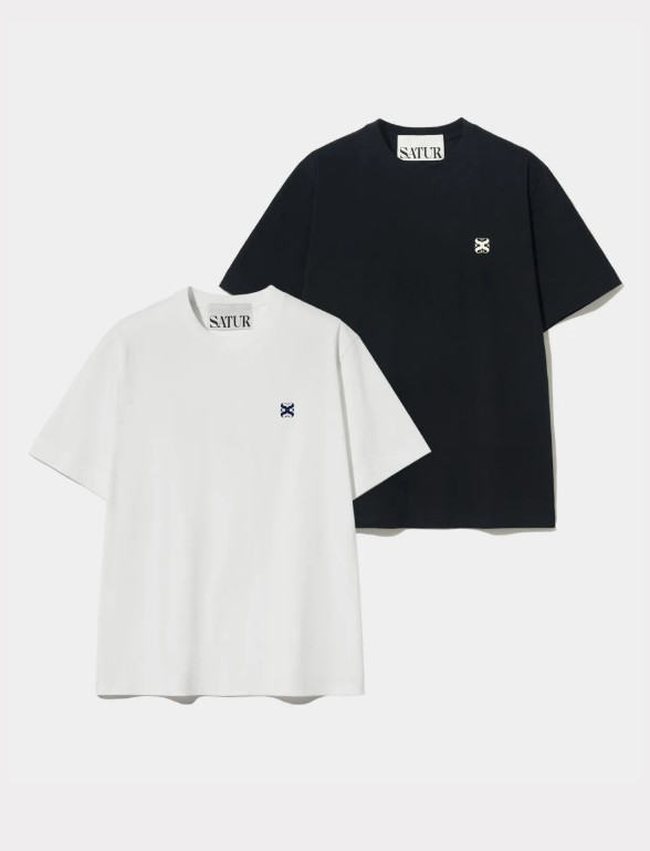 【SATUR】 SMALL LOGO PRINT T-SHIRT SET : 2COLORS