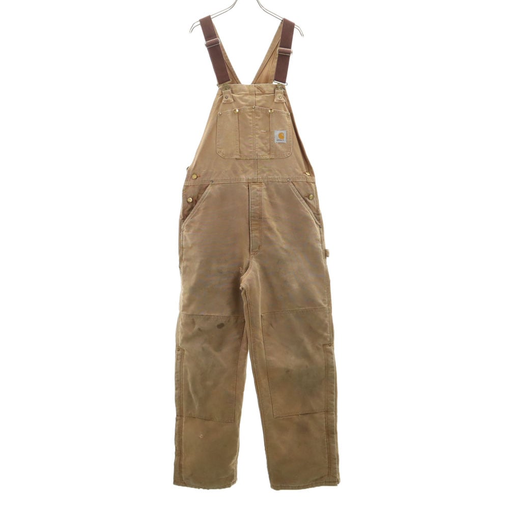 80s ヴィンテージ USA製 ダック地 ダブル二ー オーバーオール ｗ36 ベージュ 裏キルティング メンズ