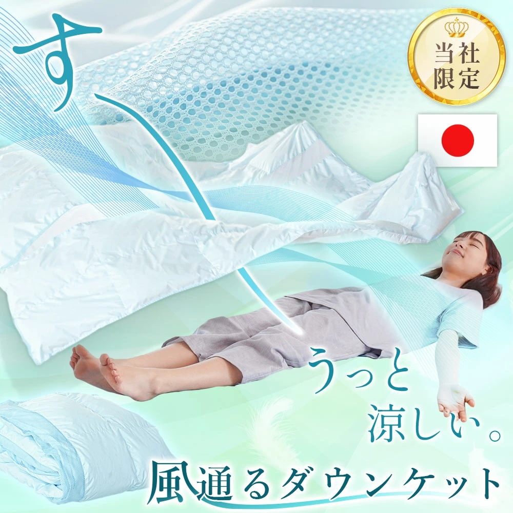 当社限定 風通る ダウンケット シングル ダウン90% メッシュケット 高通気 冷感素材 夏の羽毛布団 肌掛け布団 夏用 春 夏 秋 掛け布団 夏掛け布団 オリジナル 3S-2541