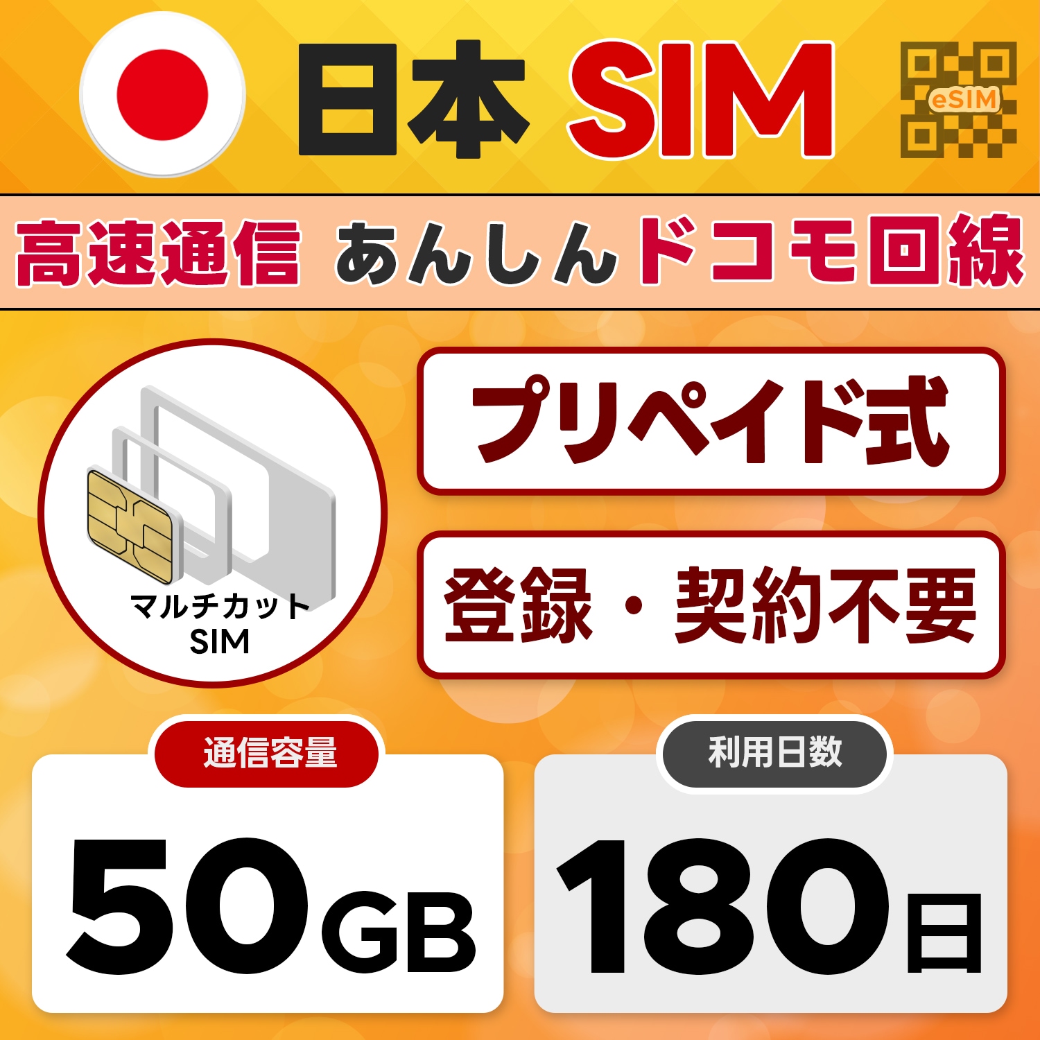 docomo プリペイドSIM 日本 (180日間50GB)/開通期限なし/LINEサポート/4G-LTE対応/物理SIM(3in1)/国内データ通信専用/テザリング可能/SIMピン付き