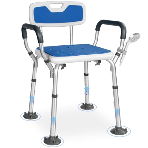 大吸盤 シャワーチェア お風呂椅子 介護用 6段階高さ調節可能 背もたれ付き 手すり 取り外し可能 アルミ合金フレーム 軽量 丈夫 シャワー用 介護ダイニングチェア 耐荷重136kg 日本語説明書付き