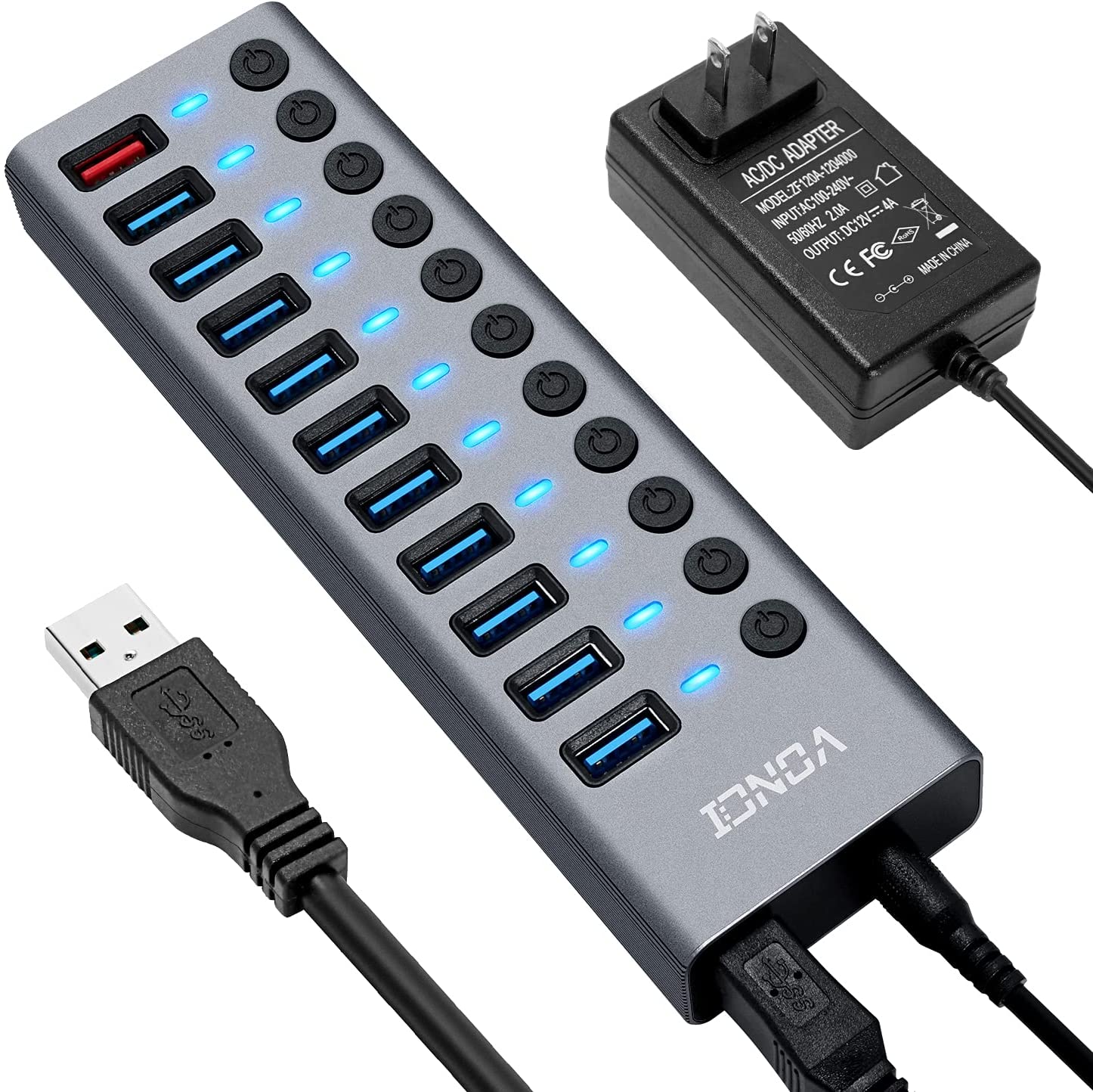 【本日限定価格】 USBハブ3.0 USB拡張 ACアダプタ付き 12V/4A 独立スイッチ付 アル