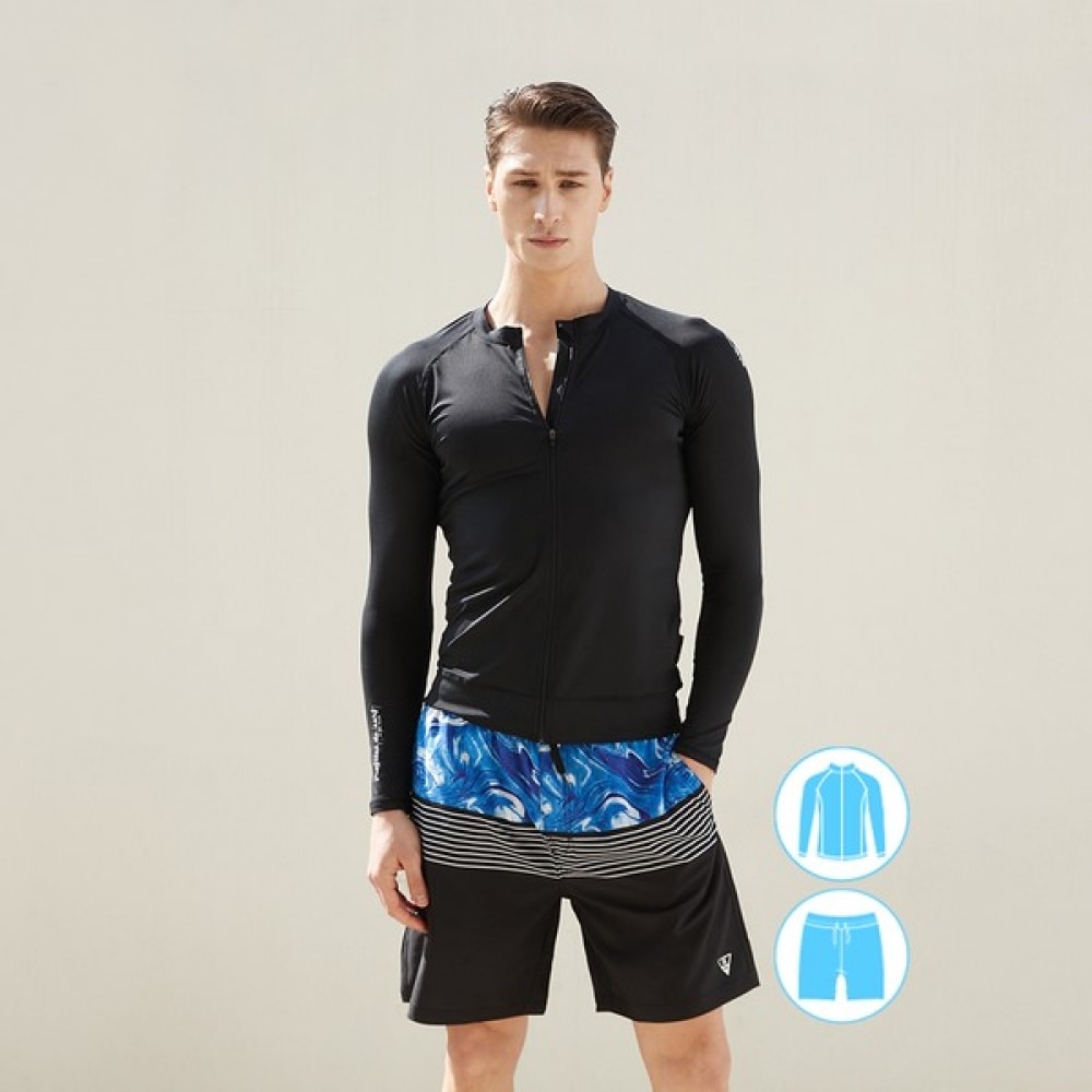 (ベーシックエル) ベーシックエルメンズジップアップラッシュガードセットボディカバービッグサイズリゾートルック BEM-T905K+BEM-T906K