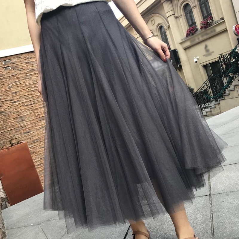 3191.総ゴム ロング丈 チュールスカート（ブラック）2019 春夏 sale 無地 かわいい お出かけ 普段使い