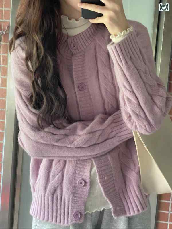 紫色 セーター コート 女性 秋冬 新し ルーズ ニットカーディガン 優し アウタートップ