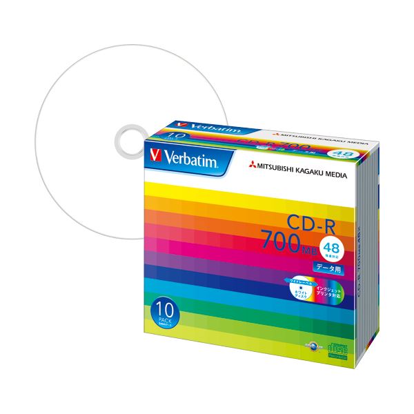 (まとめ) バーベイタム データ用CD-R 700MB ホワイトワイドプリンターブル 5mmスリムケース SR80SP10V1 1パック(10枚) (×5セット)