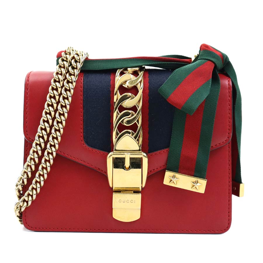 グッチ GUCCI ショルダーバッグ シルヴィ レザー レッド レディース 431666 r10586a