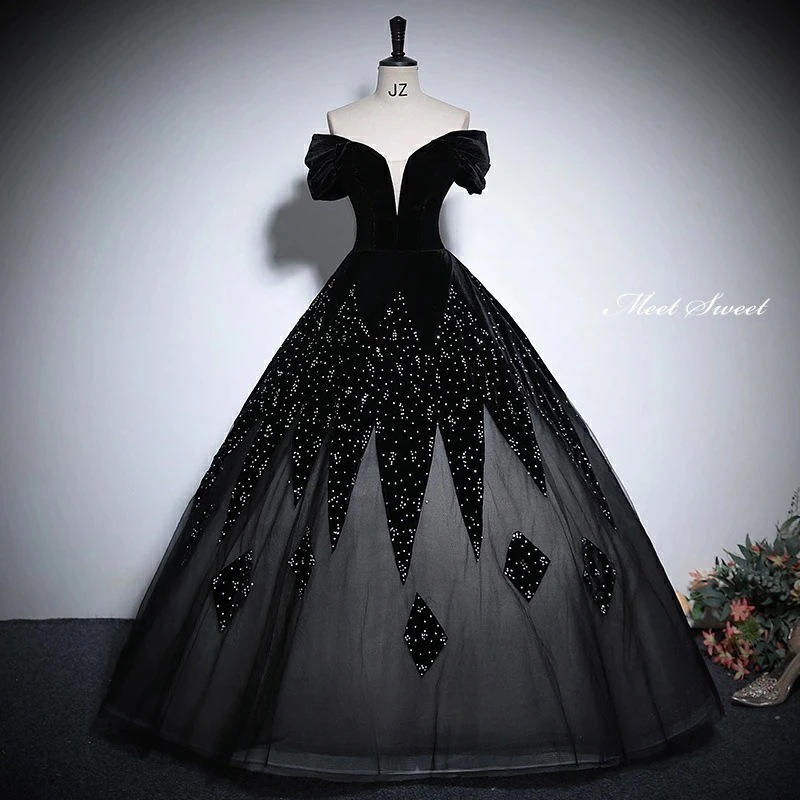 カラードレス 2way つけ袖 プリンセスライン ロングドレス オフショルダー ブラック 黒 ウェディングドレス 結婚式 二次会 花嫁 前撮り 発表会 ステージ衣装 ウエディングドレス パーティードレ