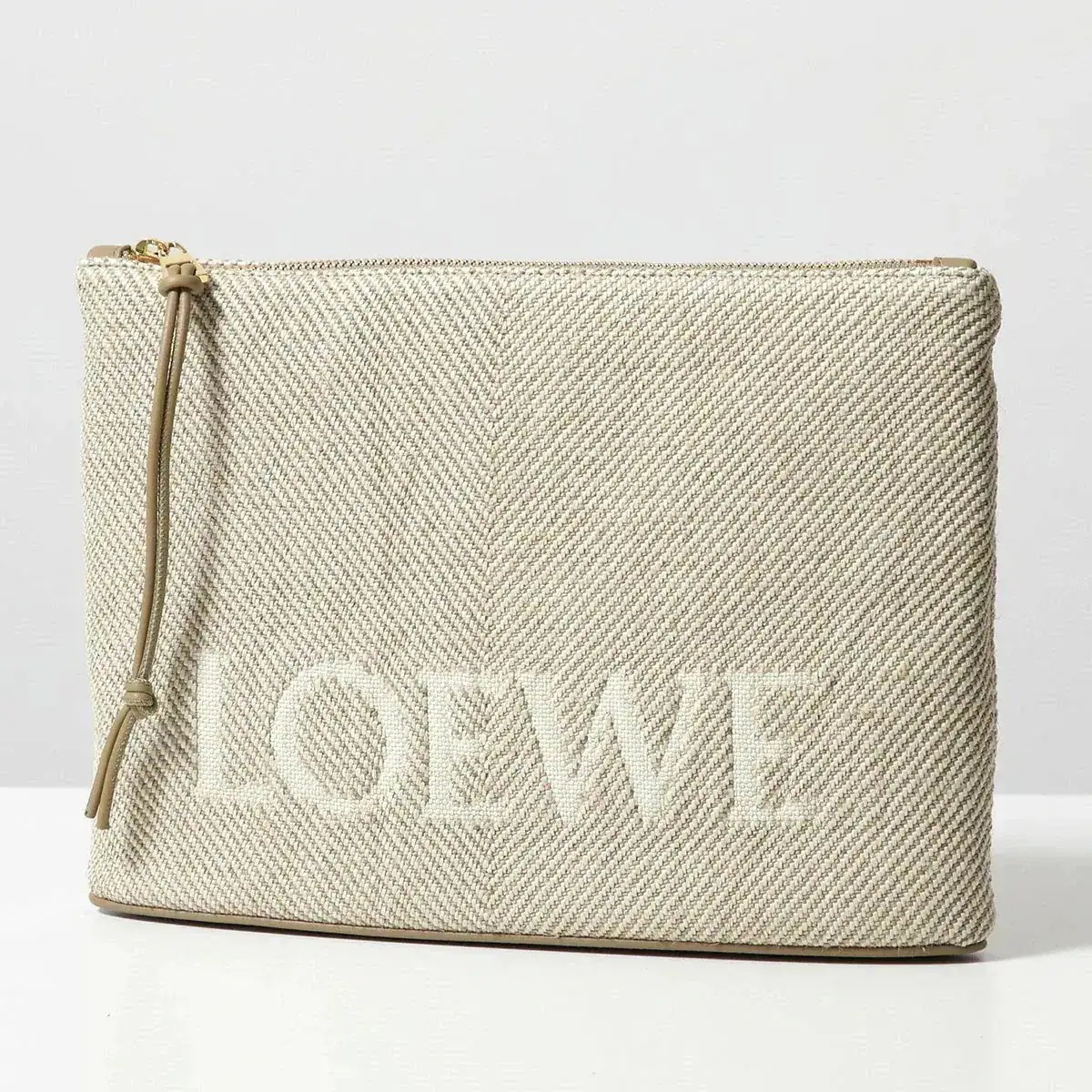 LOEWE ロエベ クラッチバッグ OBLONG POUCH C730C63X18 レディース ジャガードキャンバス レザー ロゴ 2370/ECRU