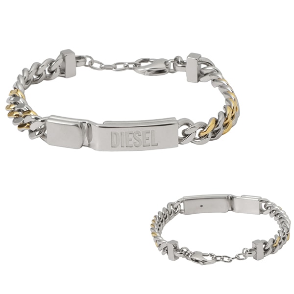 DX1457931 ロゴ IDプレート チェーン ブレスレット シルバー ゴールド TWO-TONE STAINLESS STEEL ID