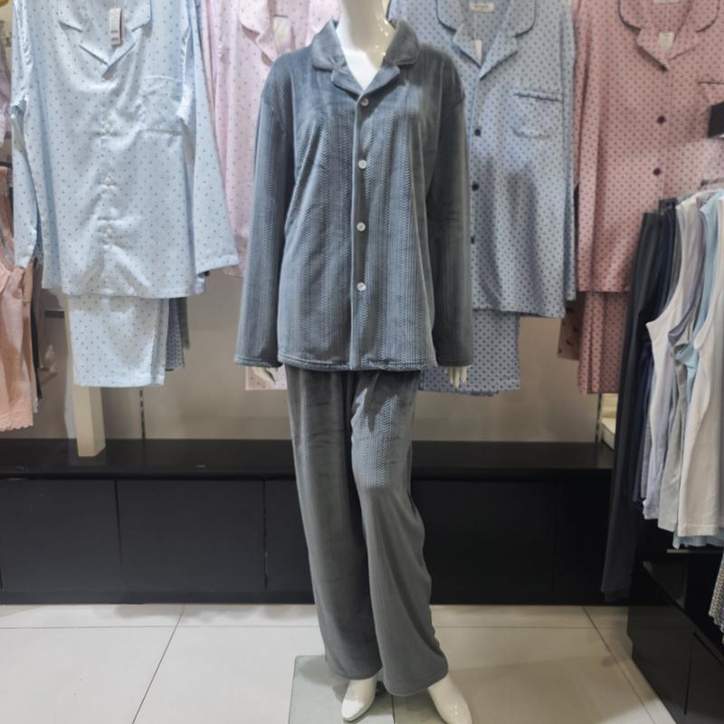 高級マイクロファイバージャカードソリッドパジャマVPA4585M-DG-BPBP