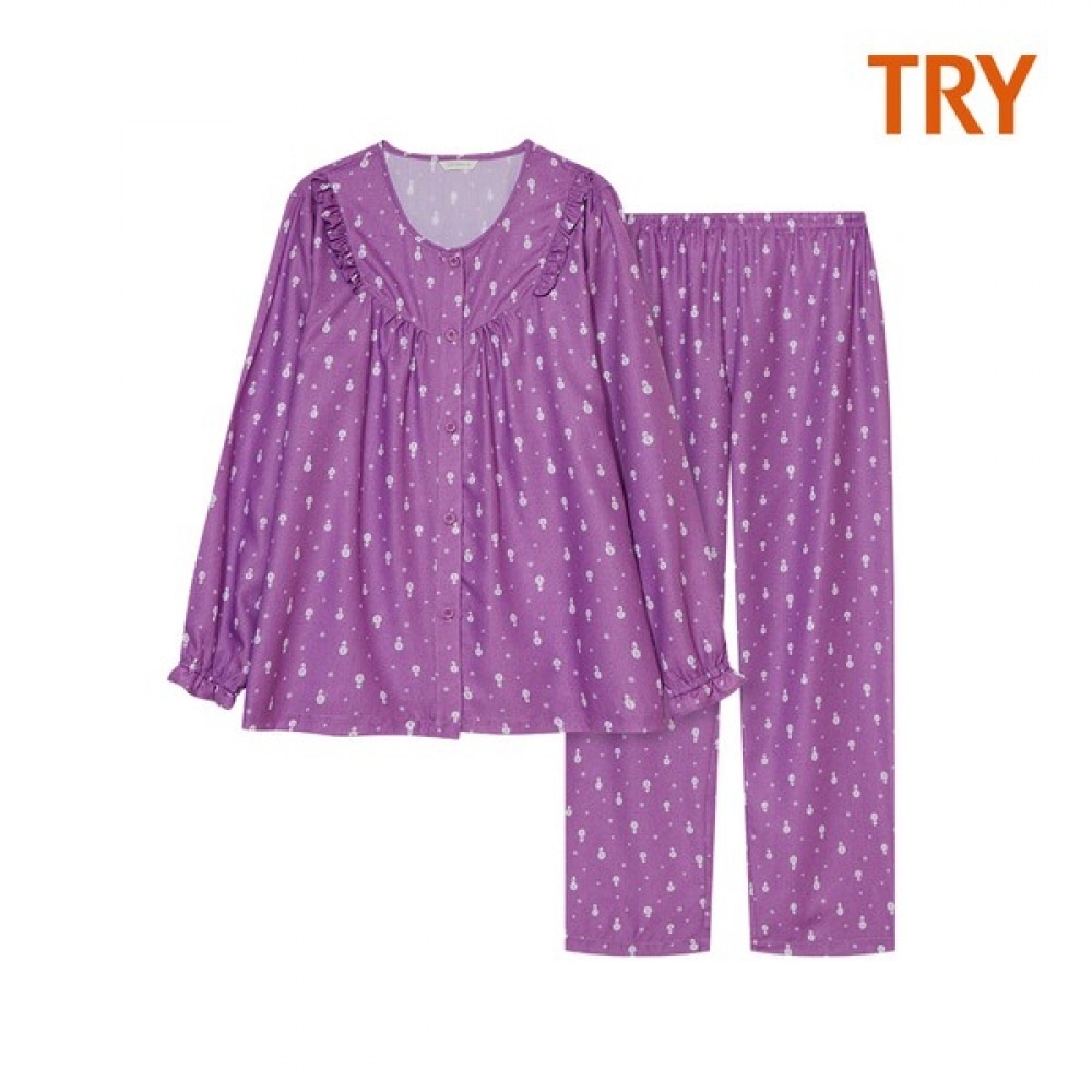 (TRY) レディース長袖ランナープリントパジャマ