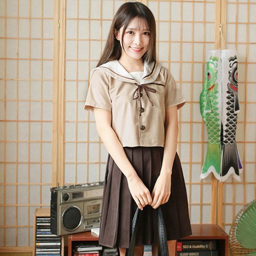 914コスプレ コスチューム 学制服風 プリーツスカート ブラウン S M L XL GRAXIA グラシア