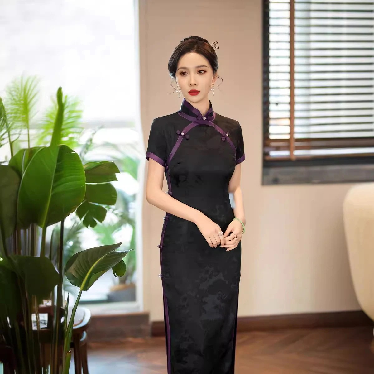 ワンピースドレスドレスブラックロングモディファイドチョンサム2025ヤングウィメンズオールド上海レトロレトロフィット