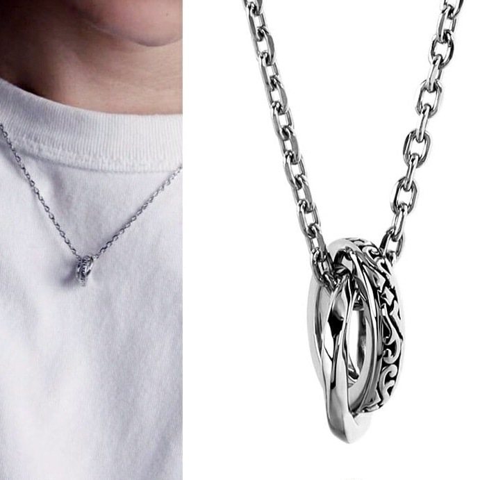 LH-1 ラウンド タテガミ ダブルリングネックレス サージカルステンレス316L 金属アレルギー対応 03NE066ASV ステンレスネックレス メンズ