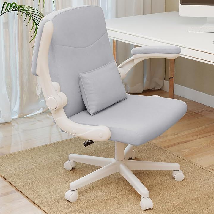 オフィスチェア デスクチェア 跳ね上げ式アームレスト ファブリック パソコンチェア 椅子 コンパクト ランバーサポート付き 疲れない 人間工学 在宅ワーク (ライトグレー, 大型) 9,204円