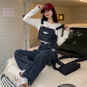 セットアップ ツーピース デニム オーバーオール ルーズ トレンド カジュアル ポップ 韓国ファッション S-XL