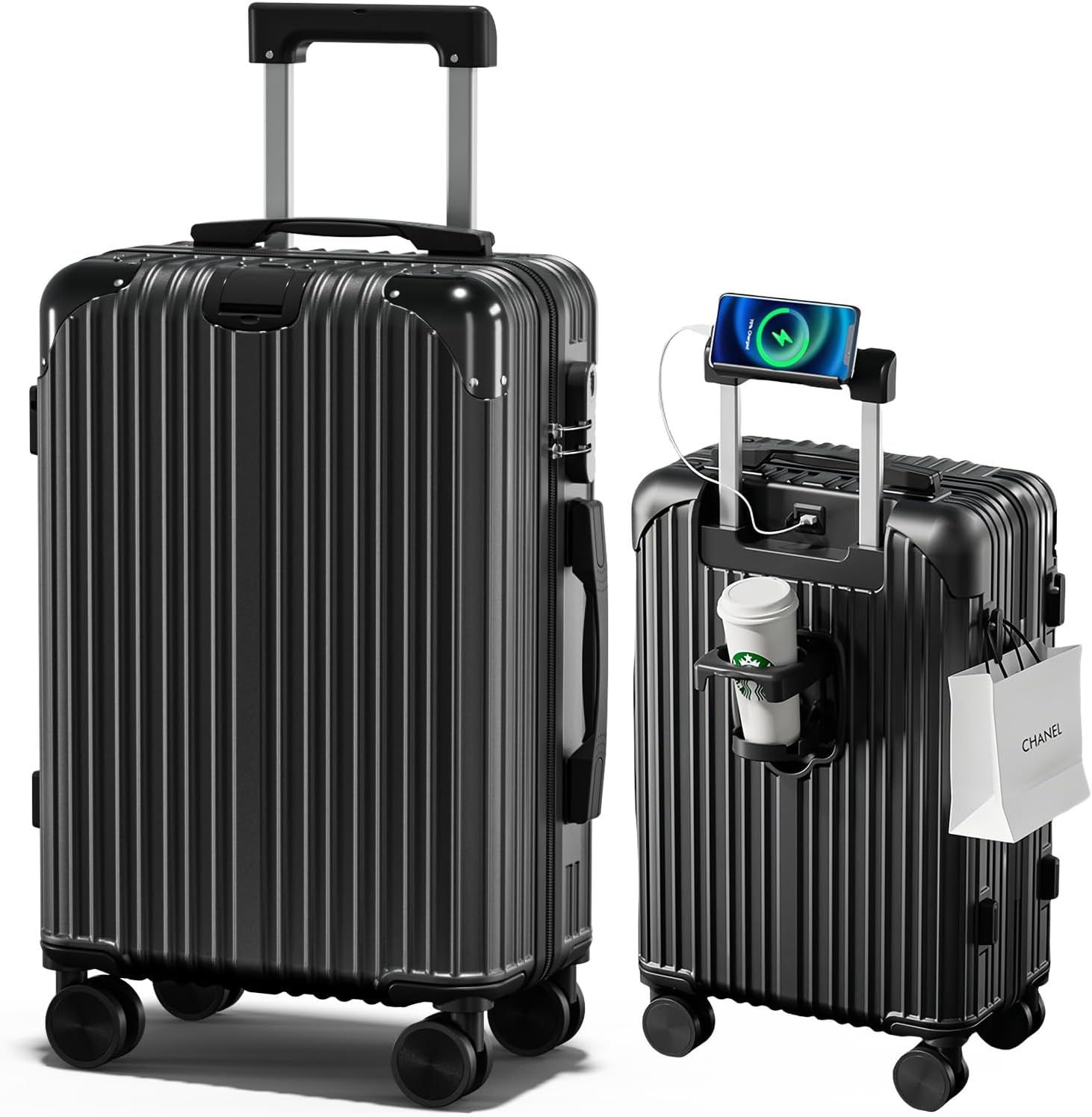 スーツケース 機内持ち込み キャリーケース USBポート付き キャリーバッグ カップホルダー付き 隠しフック機能 多機能 大型 超軽量 静音 ダブルキャスター 耐衝撃 360度回転 軽量 ビジネス 修