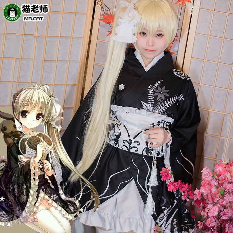 猫の先生の縁の空のcos春日野穹妹のコスプレの着物のフルセットのアニメの浴衣のかつらの女装
