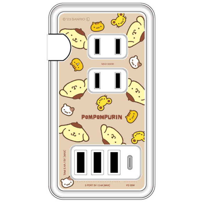 グルマンディーズ　サンリオキャラクターズ USB/USB Type-C付き ACタップ ポムポムプリン　SANG361PN